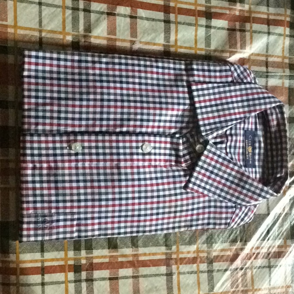 Club room men’s holiday gingham shirt